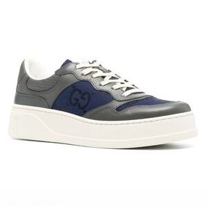 Gucci Men's Gray & Navy Chunky Low-Top Sneakers Jumbo GG Canvas with Leather 9.5